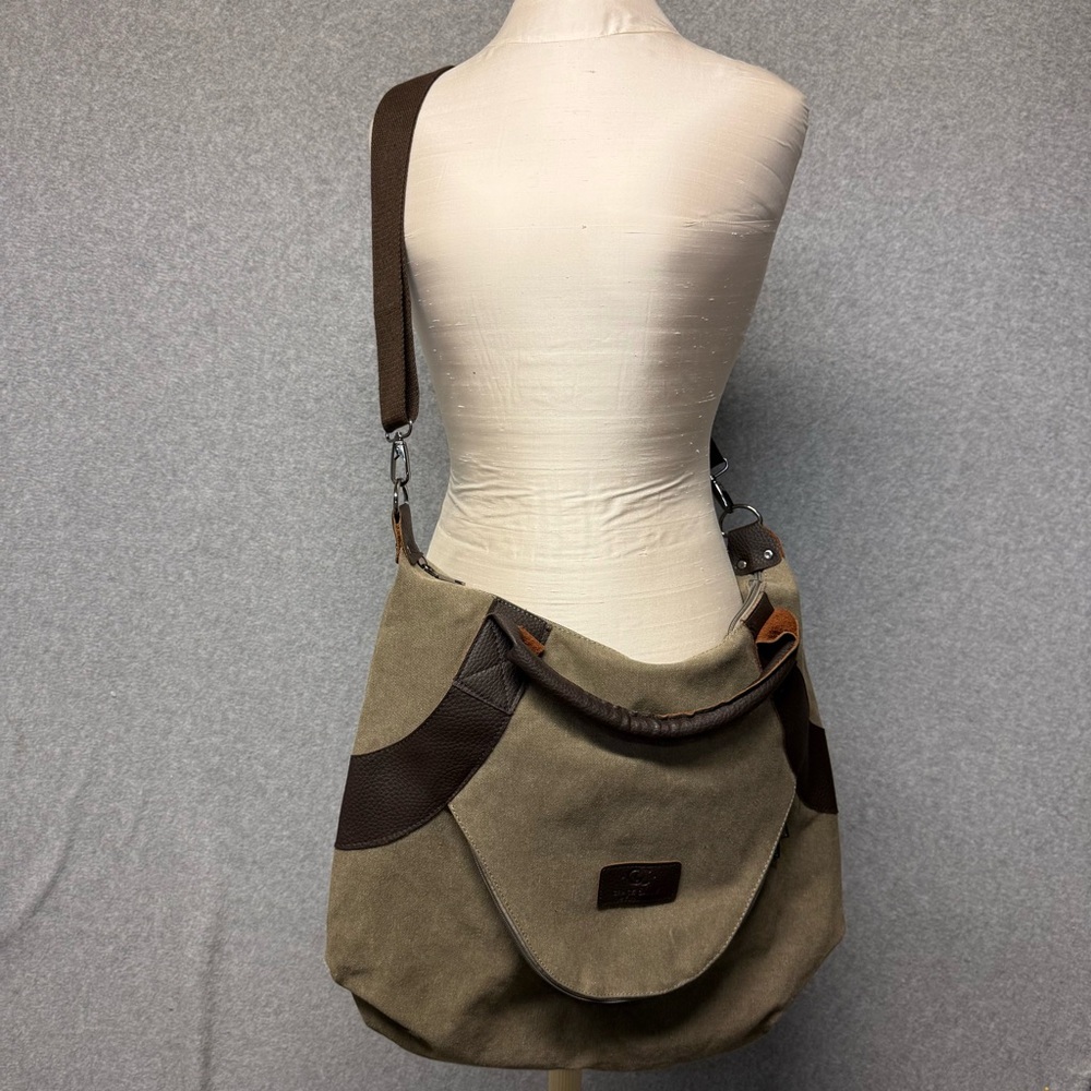 Grace Callie Designs Hobo Shoulder Bag Canvas Leather Tote Safari Grey Pockets